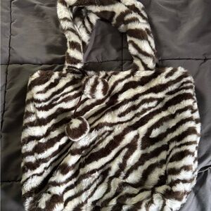 Pottery Barn Teen Zebra Print Faux Fur Tote Bag
